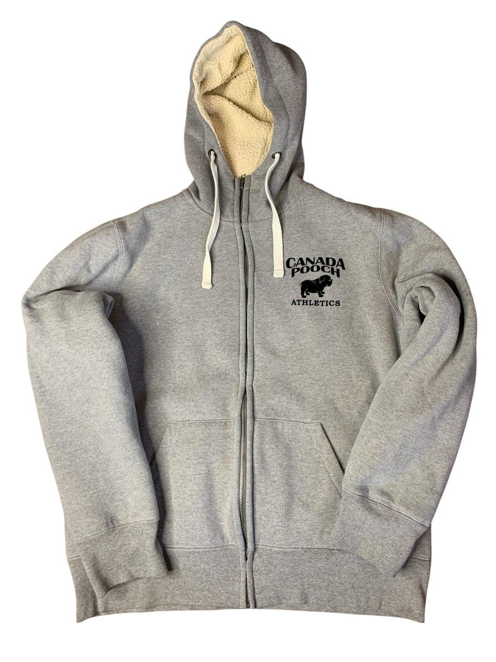 Canada Pooch Athletics Grey Sherpa-Lined Zip-Up Hoodie – Size Large